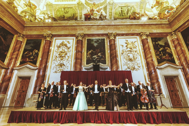 The Vienna Hofburg Orchestra on stage at the Herkulessaal / Gardenpalais Liechtenstein